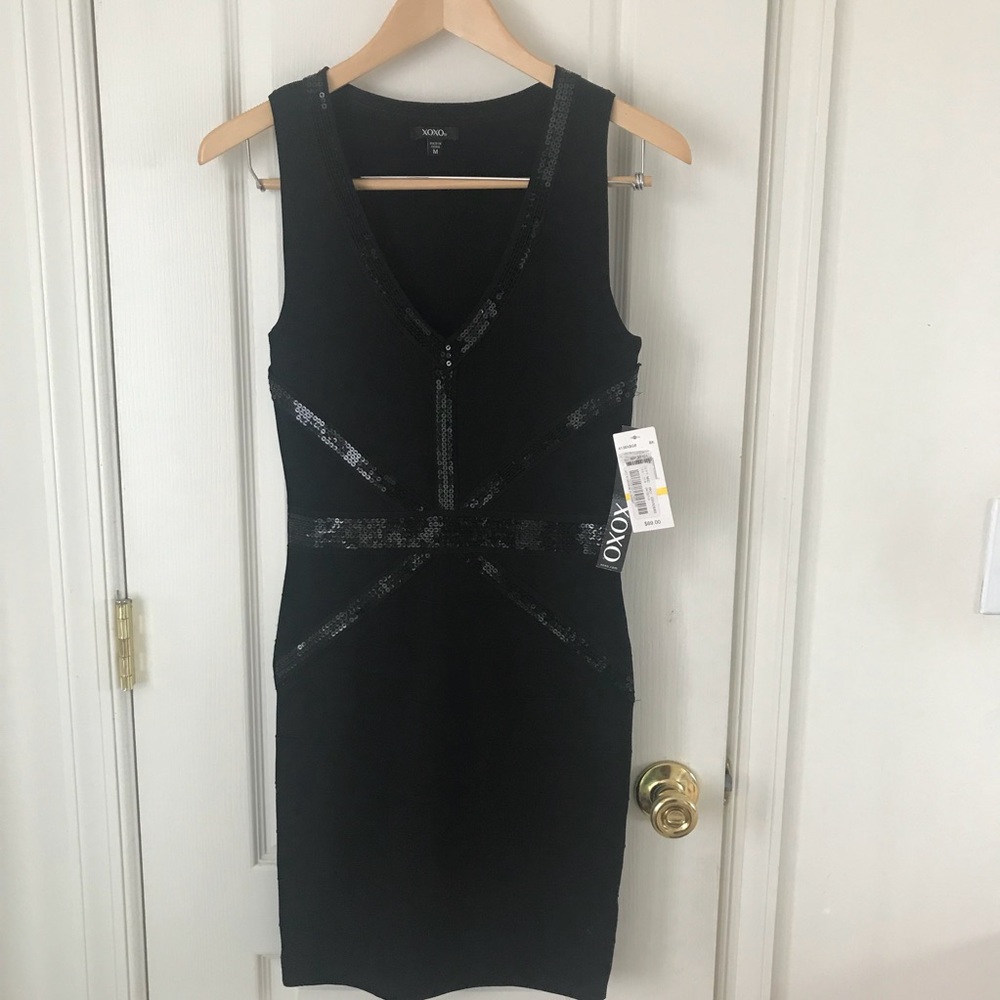 NWT XOXO Juniors Medium Black Banded Bodycon Dress